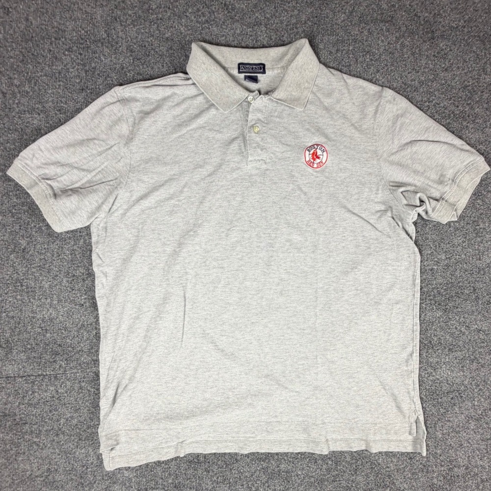 Lands End Mens XL Boston Red Sox Polo Shirt Gray Pique Short Sleeve MLB Baseball